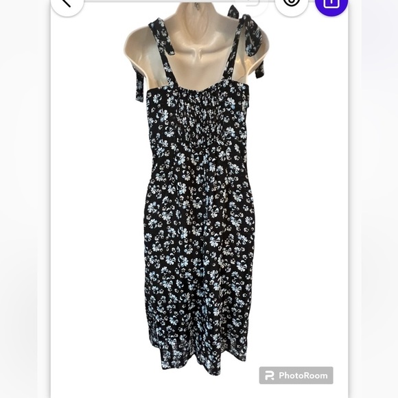 Commense Women’s Medium Navy‎ Blue Floral Sleeveless MIDI Dress Tie Strap NWT - Picture 2 of 13